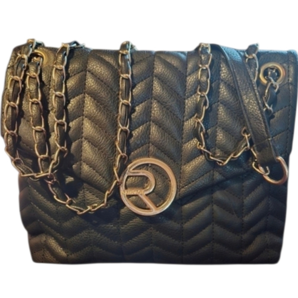 Rampage Y2K Black Quilted Chain Shoulder Bag-Vintage Chevron